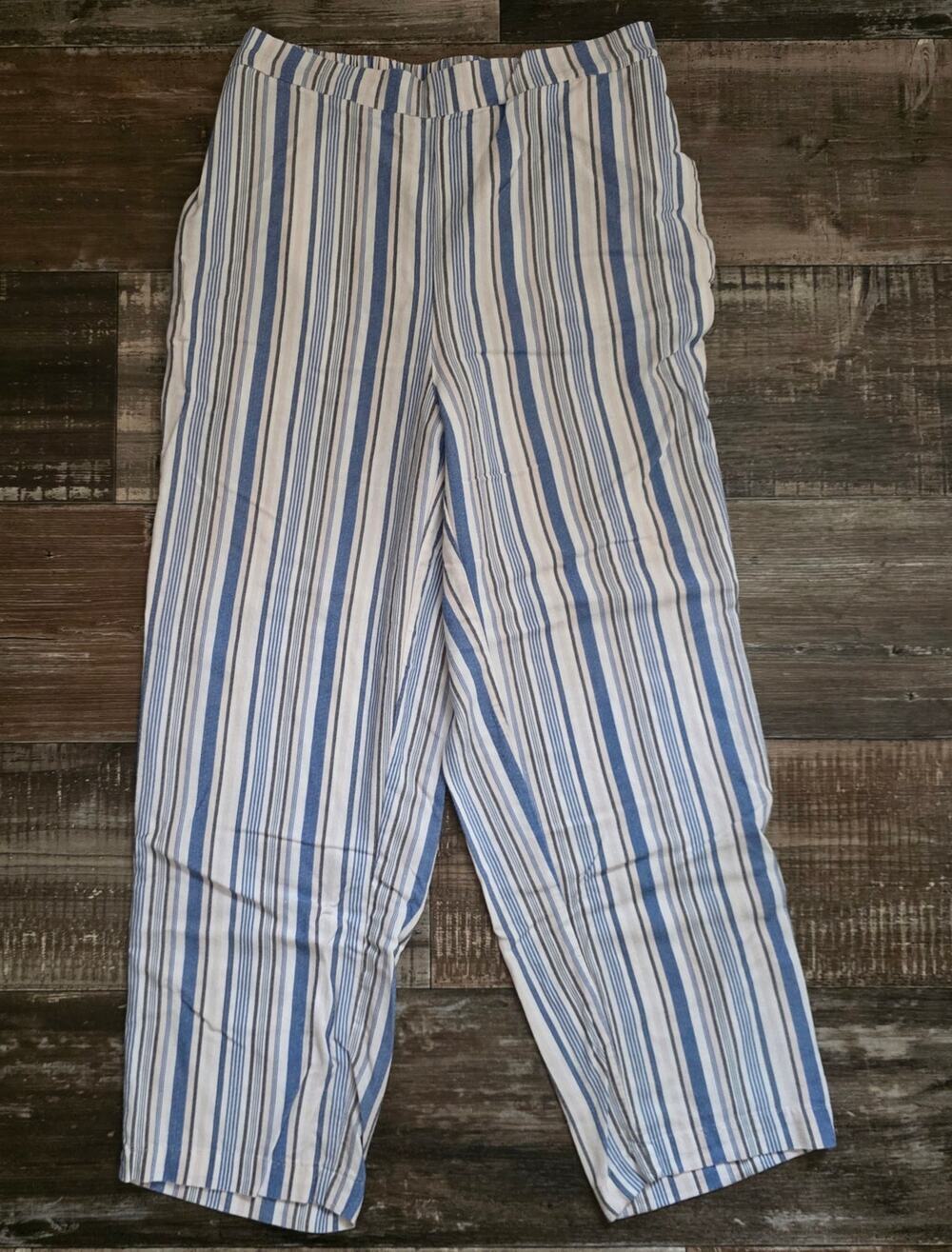 Woman Within Pull-On Striped Linen Blend Pants size 12W Petite